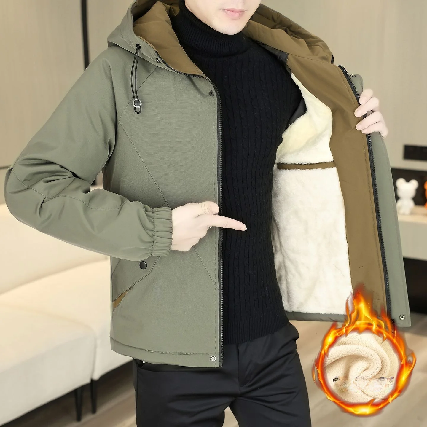 

Утепленная мужская куртка 2025 года: новая зимняя повседневная модная модель с капюшоном, из хлопка и полиэстера, свободного кроя, стандартной длины