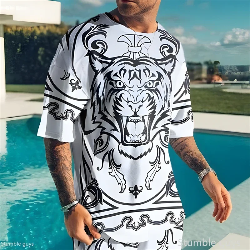 Herren Mode Street-Style T-Shirt Sommer Anime-Print Locker Kurzarm Bequemes Leichtes Übergroßes Sport-Trikot