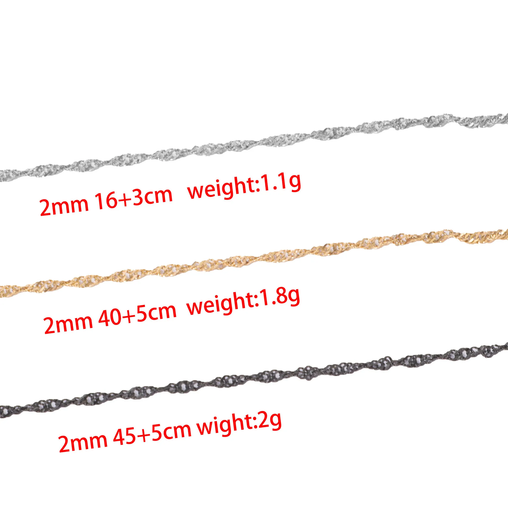 5Pcs 304 Stainless Steel 2mm Wide Wave Chain 16cm 40cm 45cm Long Chain Necklace