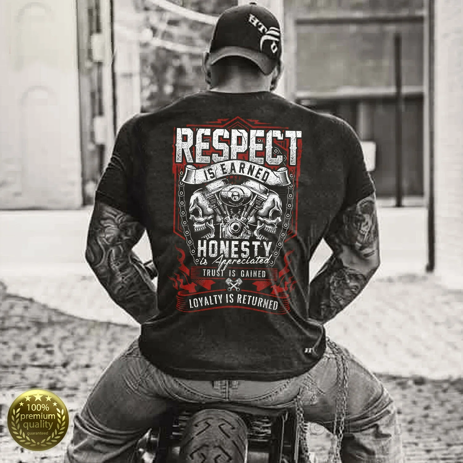 La fidélité est retournée. Respect pour les motards T-shirt de motocycliste honnêteté. Manches courtes 100% coton T-shirts décontractés haut ample S-3XL