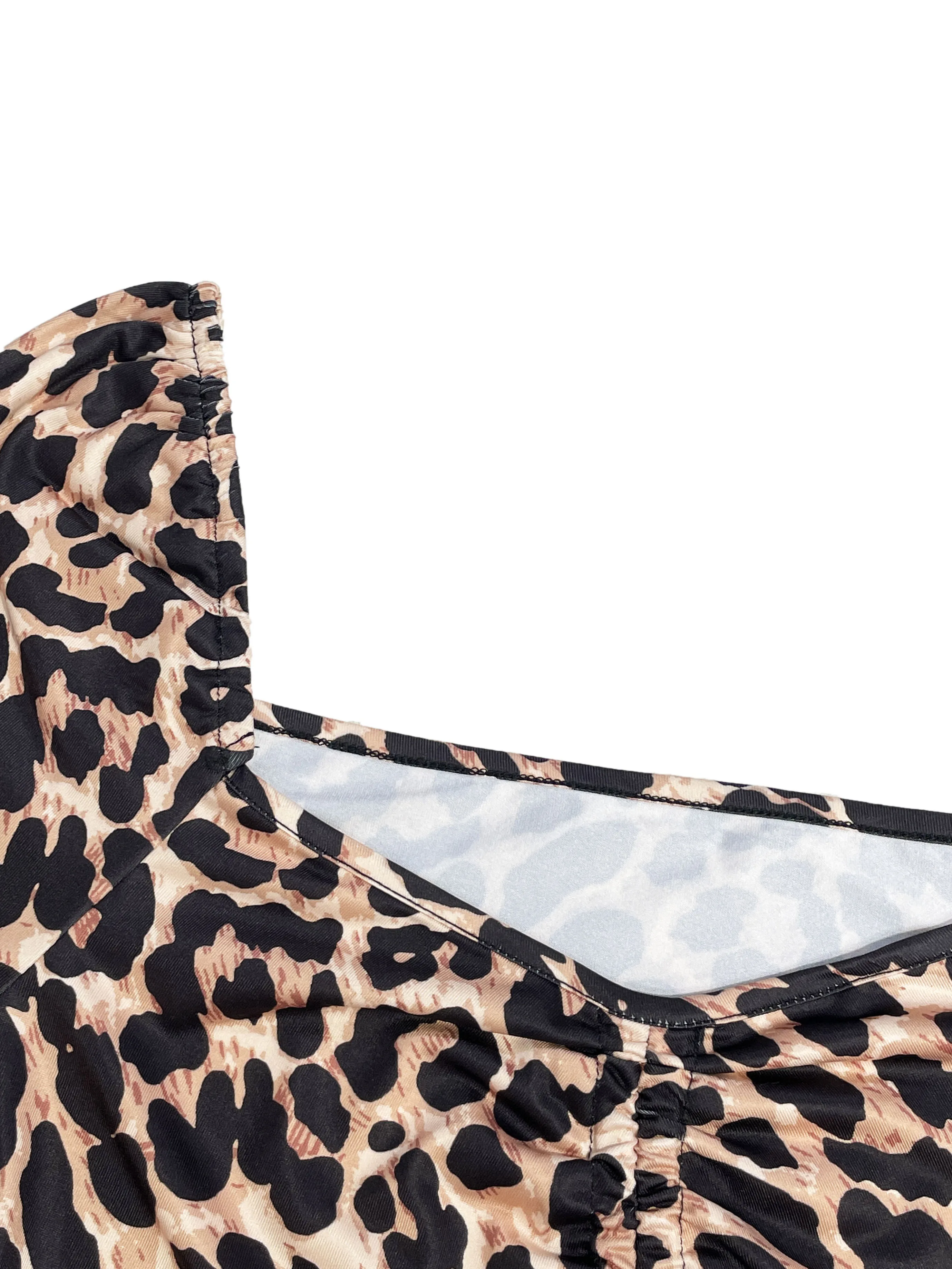 Y2K Top corto con stampa leopardata con coulisse, orlo elastico, maglietta sexy alla moda di strada per donna