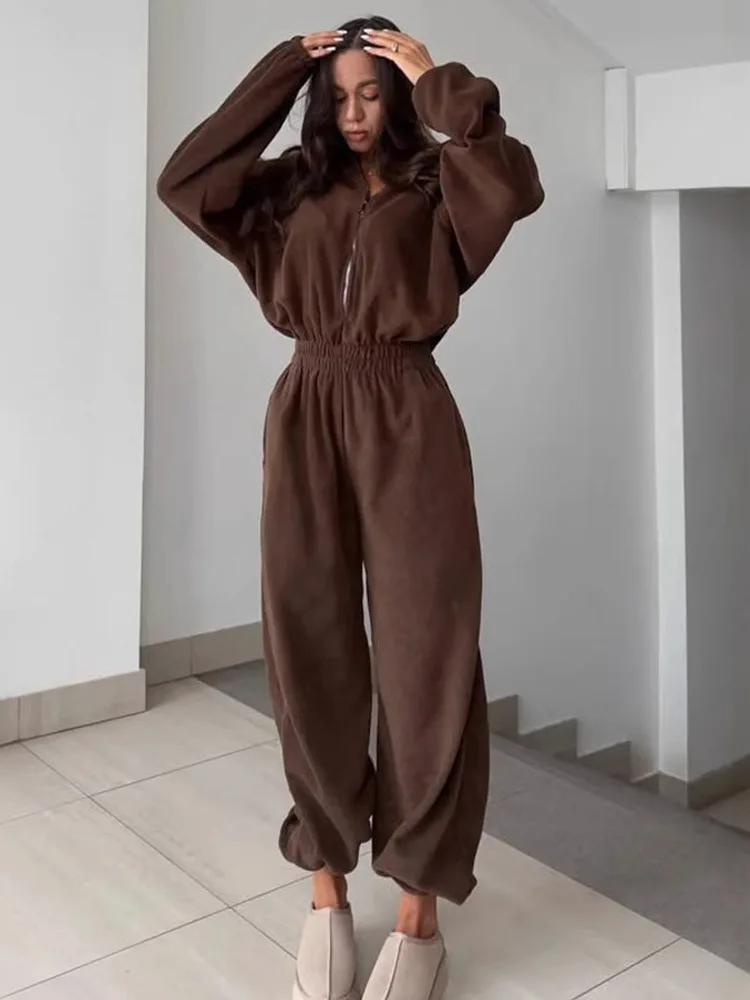 

Faionable Long Sve комбинезон, женский весенне-осенний свободный повседневный костюм с эластичной резинкой на талии, брюки с высокой талией