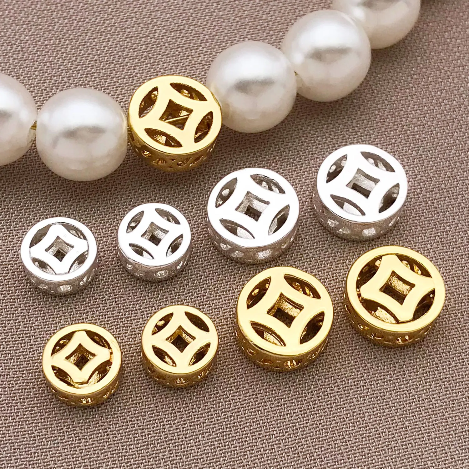 4/8/12pcs/lot 6/8mm 18K Gold-plated Hollow Copper Coins with DIY Handmade Bead Bracelets NecklacesHeadwear Materials Accessories