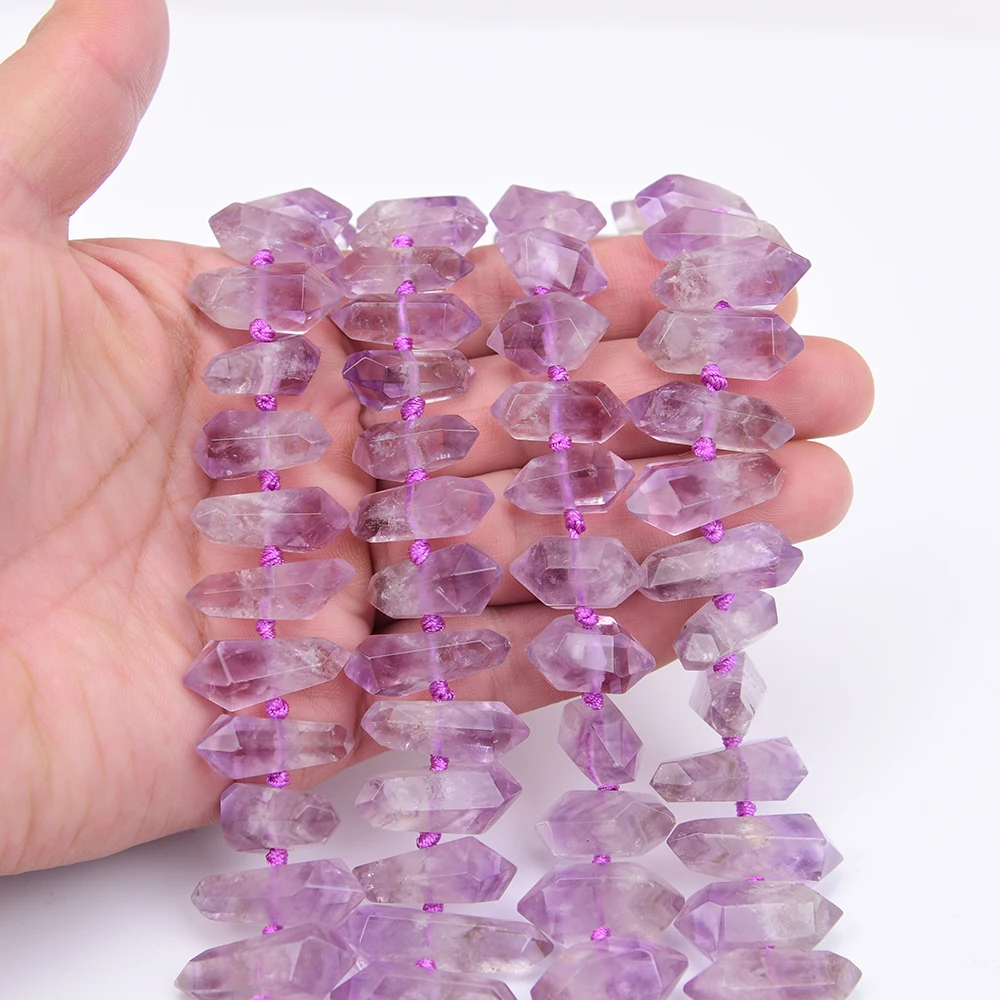 APDGG A+ Natural Purple Amethyst Quartzs Cutting Double Pointed Shaped Loose Pendant Beads 16'' Strand Jewelry DIY view 4
