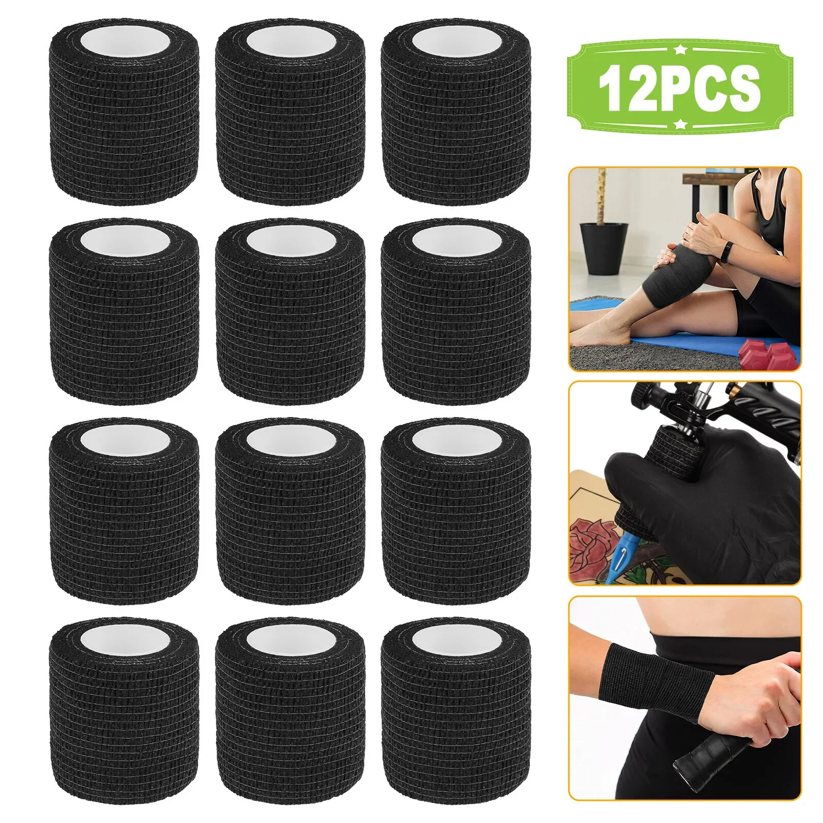 

12 Rolls Tattoo Self Adhesive Adherent Wrap Bandage Gauze Elastic Tape 2" x 5yds