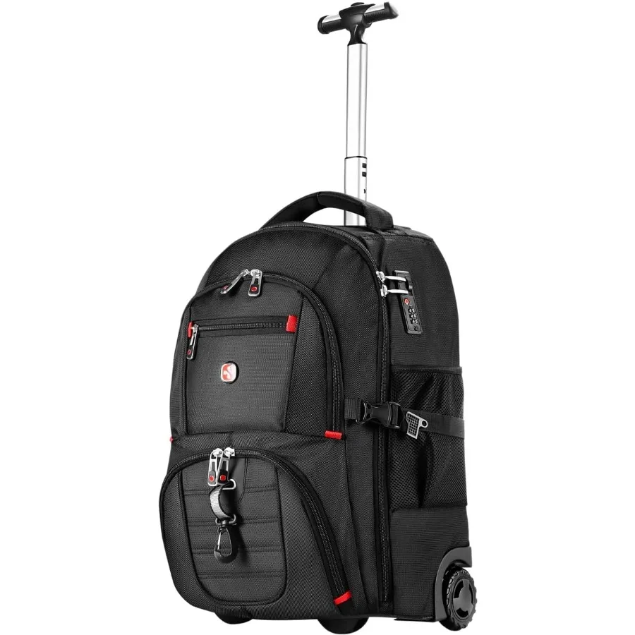 حقيبة ظهر متدحرجة مقاس 21 × 14 × 9 بعجلات - مقاومة للماء مقاس 17.3 بوصة للكمبيوتر المحمول مثالية للسفر طوال الليل #1