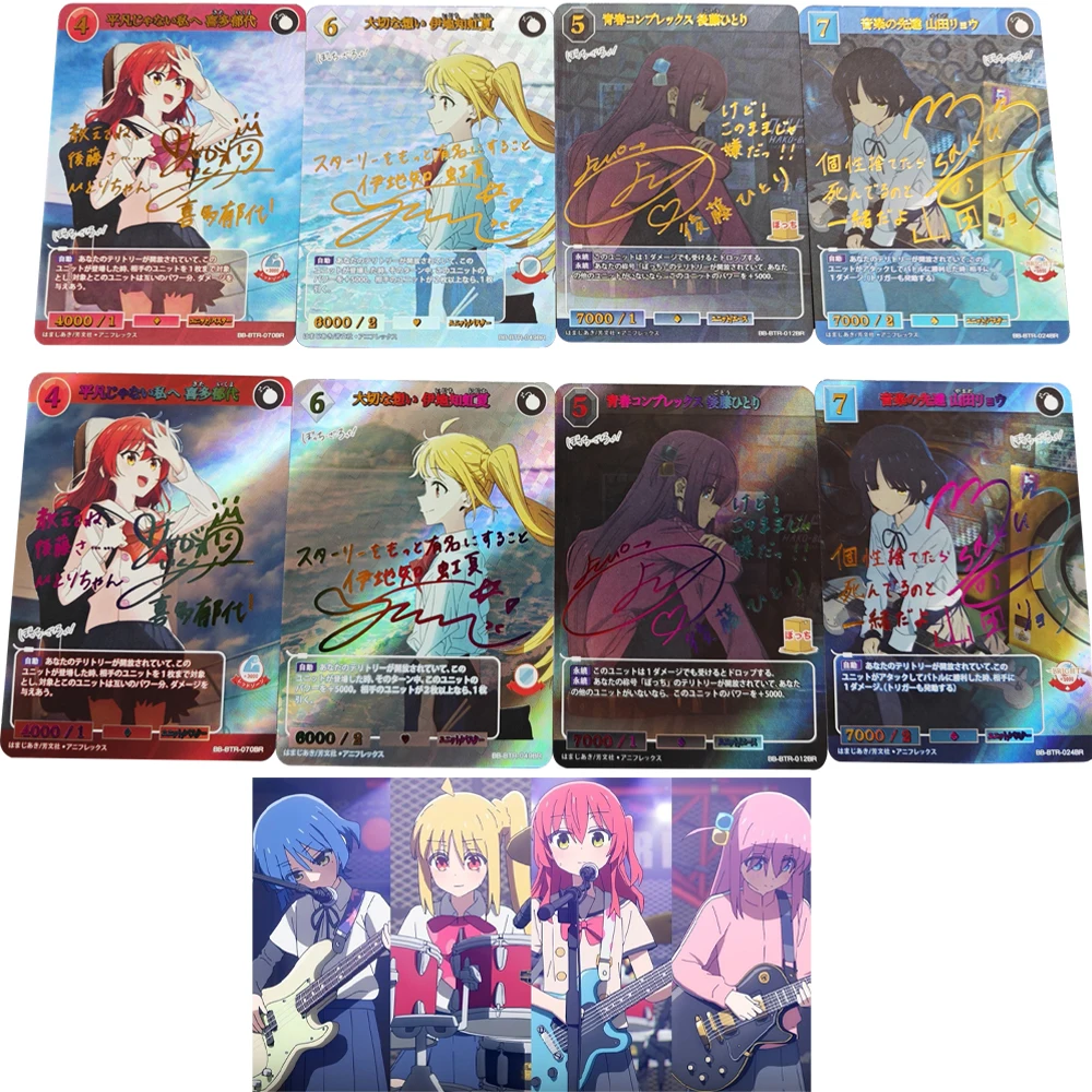 

4Pcs/set WS Collection Card Anime Bocchi The Rocks! Signature Card Kita Ikuyo Ijichi Nijika Bronzing Refractive Color Flash