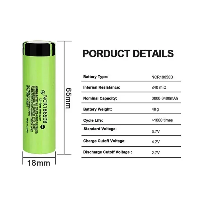 Original NCR18650B Actual Capacity 18650 Battery 3.7V 3400mah Lithium Rechargeable Batteries 18650 Cells Li-ion Bateria