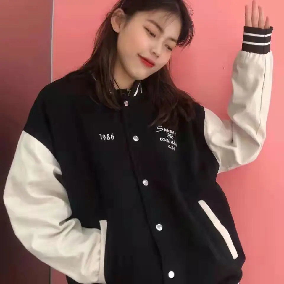 

Spring Autumn Baseball Jaet Women's Casual Loose Versatile Student Sports Coat Top ex Adult Other Material 00%