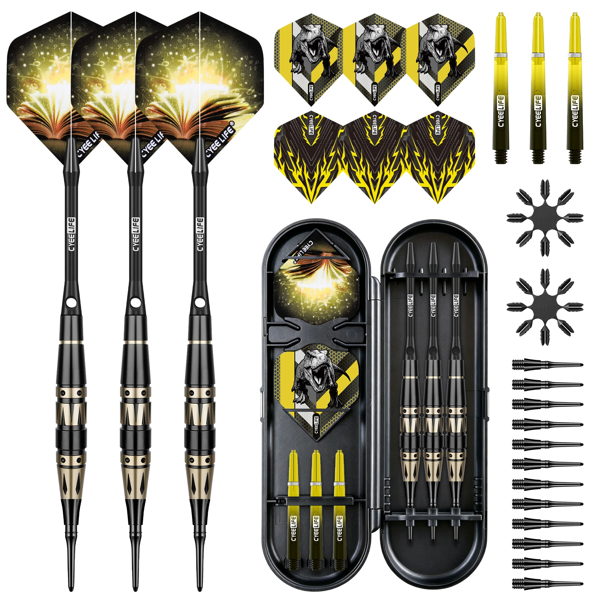 Cyeelife 16g Golden Legend Soft Tip Darts, Premium Brass 3pcs Set, 2BA Plastic Tip for Electronic Dartboard, Pro Darts Accessori