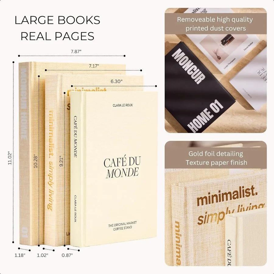 Поддельные книги для украшения Набор из 3-х книг журнального столика Нейтральный бежевый домашний декор Черно-белый журнальный столик Съемные чехлы с R