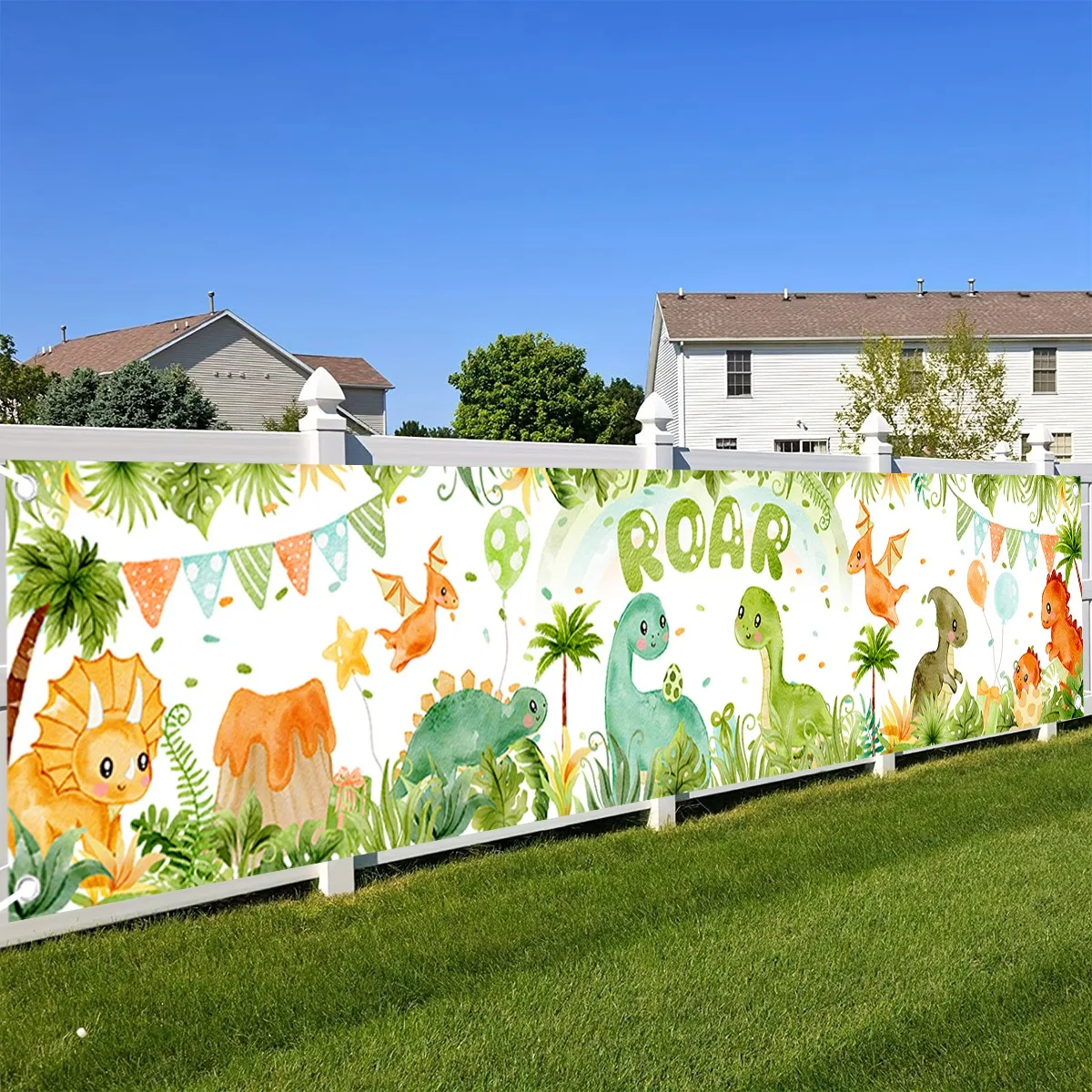 200*40cm Roar Dinosaur Polyester Banner Jungle Dino Party Backdrop For Indoor Outdoor 1st Birthday Home Party Decor Photo Prop