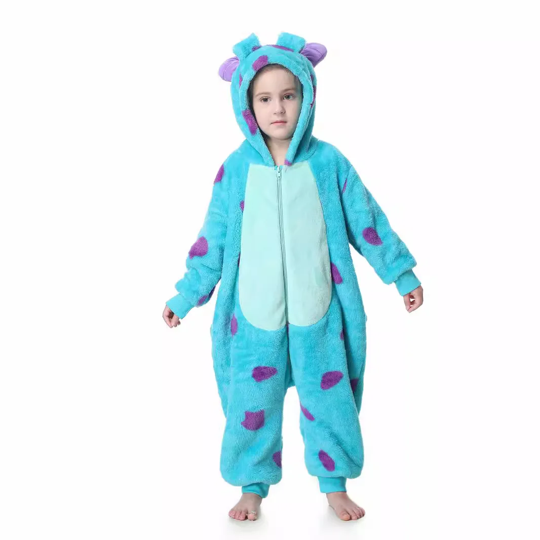 Dziecięca piżama flanelowa Sully Onesie dla dzieci Kigurumi jednoczęściowa piżama kostium Cosplay na Halloween