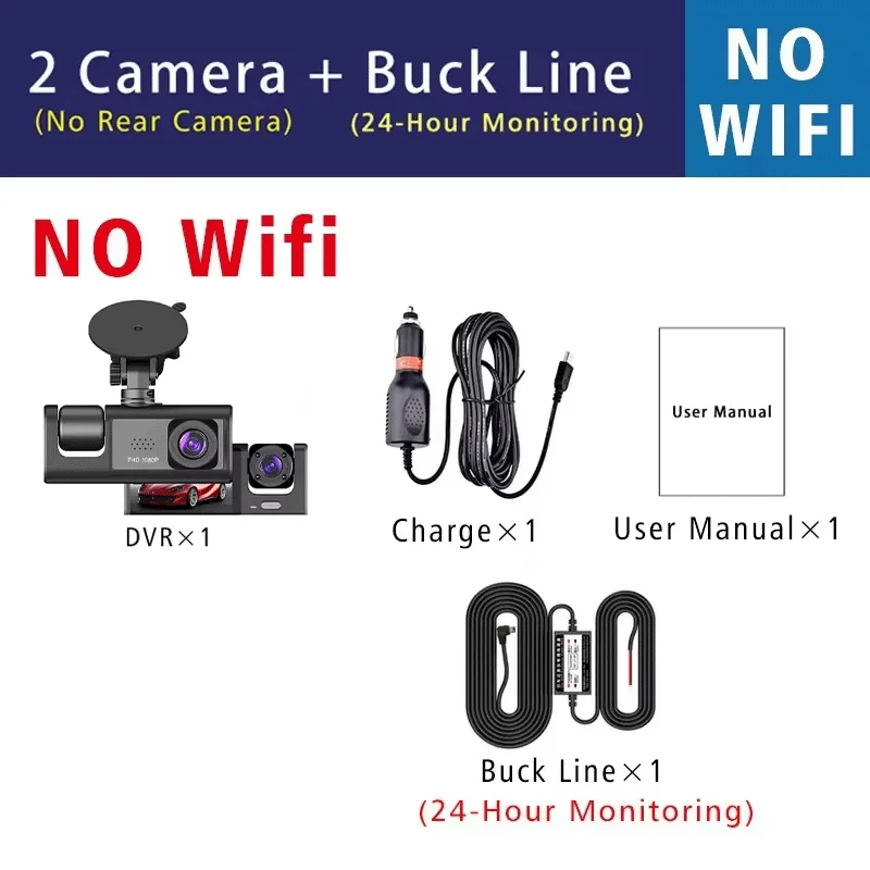 1080P 3-Kanal-Objektiv WLAN Dashcam Auto DVR Innenraumkamera Mini-Recorder Video-Registrator Dashcam Dreiwege-Videokamera