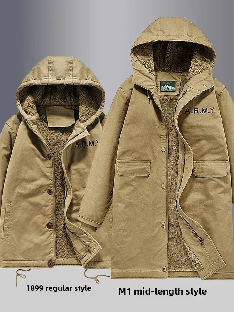 

Зимняя утепленная хлопковая куртка мужская с капюшоном, на флисовой подкладке, из овечьего вельвета, в американском ретро-стиле времен Второй мировой войны, куртка-униформа