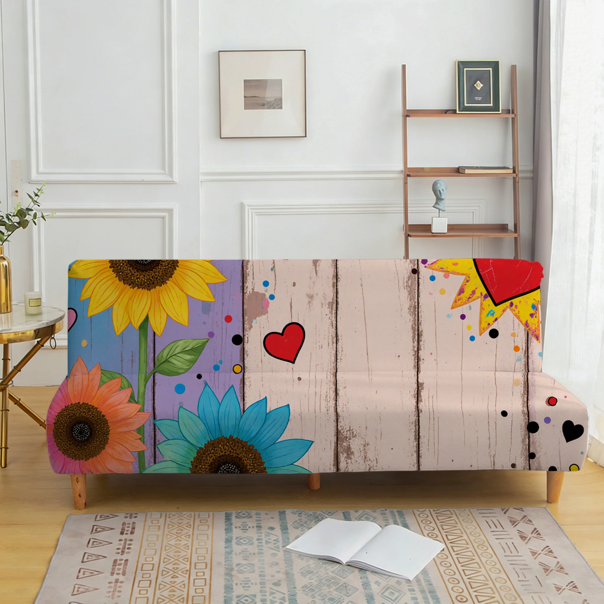 Dopamine sunflower plank elastic sofa cover, non-slip and scratch-proof furniture protective cover, easy to install