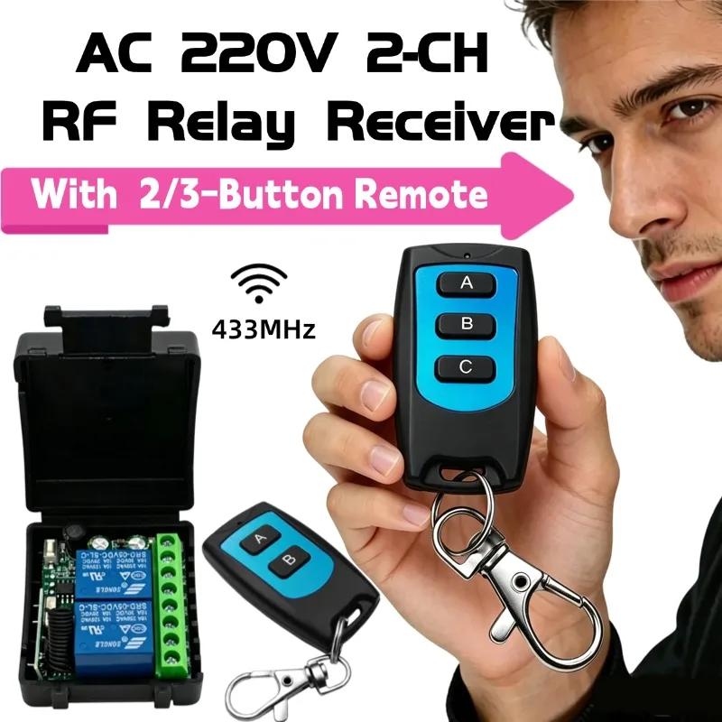 2 Channels 433Mhz RF Wireless Remote Control Switch AC 85-256V 220V 110V Relay 2CH Receiver Module For Garage Door Curtain Light