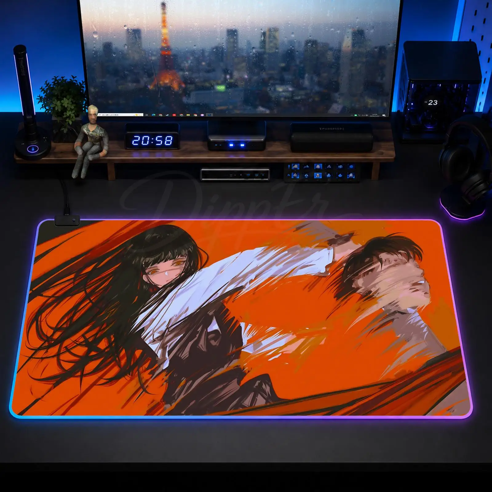 Cartoon W-War Devil Mouse Pad Large Size LED Glowing Table Pad XXL Gaming Non-slip Rubber Mat With Backlight