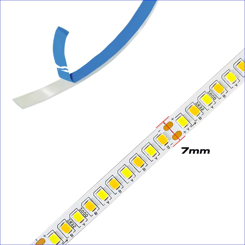 (2 solder joints) 5 meters 2835-7mm-5B10CX2 2835 LED strip constant current LED ribbon 20W 3000K+20W 6500K/M 3colors light belt