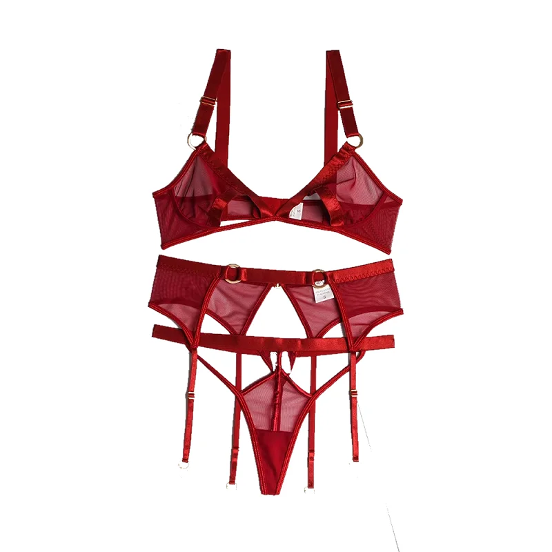 Lace Hollow Out Wireless Sexy Lingerie 3 Piece Set Eco-Friendly Packing