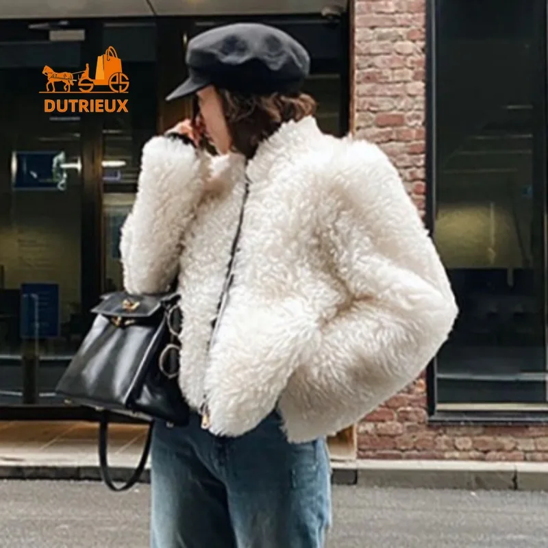

2025 New Winter Women's Genuine Wool High Collar Short Fur Coat, 100% Real Wool Fur, Fashion Party Warm Fur Jacket for Women