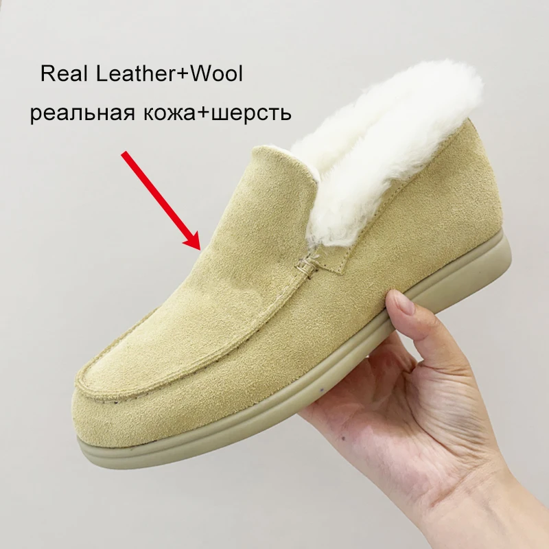 Women's Real Leather Ankle Snow Boots with Warm Wool Fur Lining