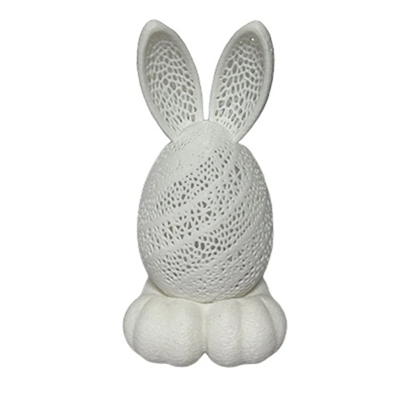 PORK-3D impressão oco para fora ornamento de coelho de páscoa, castiçal decoração de mesa de gesso, estatuetas de ovos de coelho de corte branco