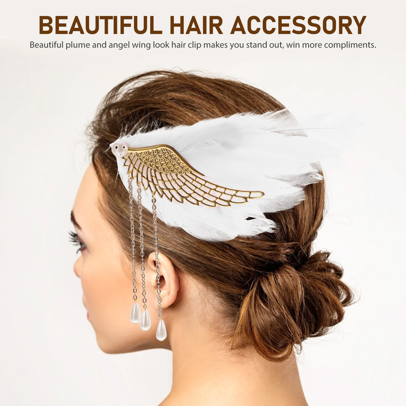 

1 Pair Angel Plume Hair Clips Tassel Hair Accessories Wedding Party Costume Decorative Hairpins For Teen Women