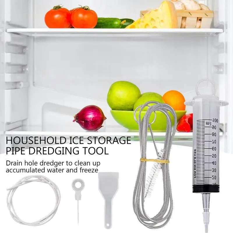 Refrigerator Drain Hole Cleaning Kit Clog Remover Fridge Tool Stick Syringe Dredge Hole Cleaner Suction Hose Fridge Brush