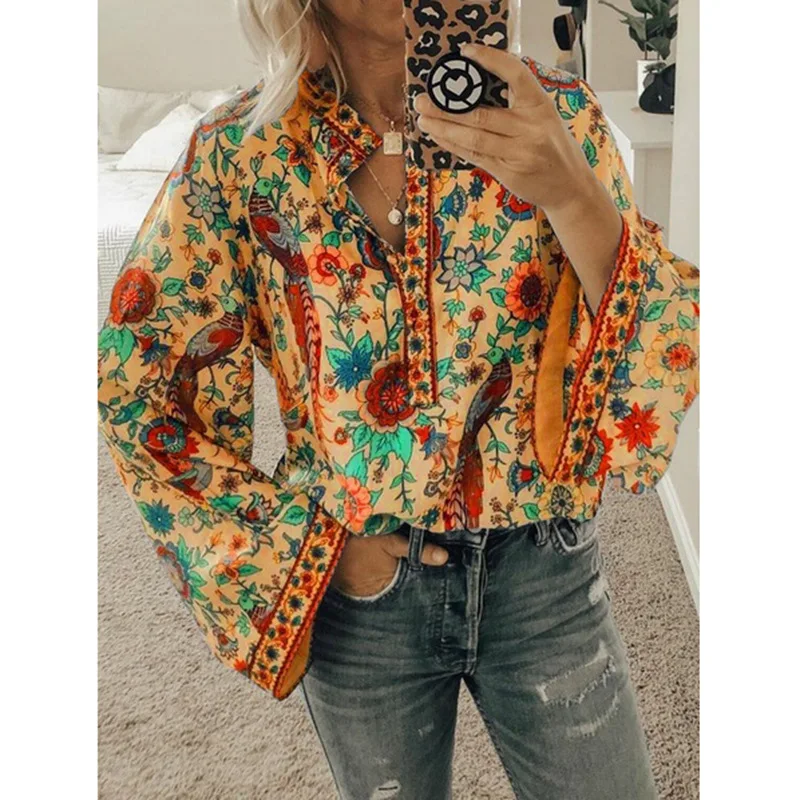 Women Print Shirts Long Sleeve Loose Casual Trend Button Top Female New Fashion Pullover Street Large Size Summer Clothing