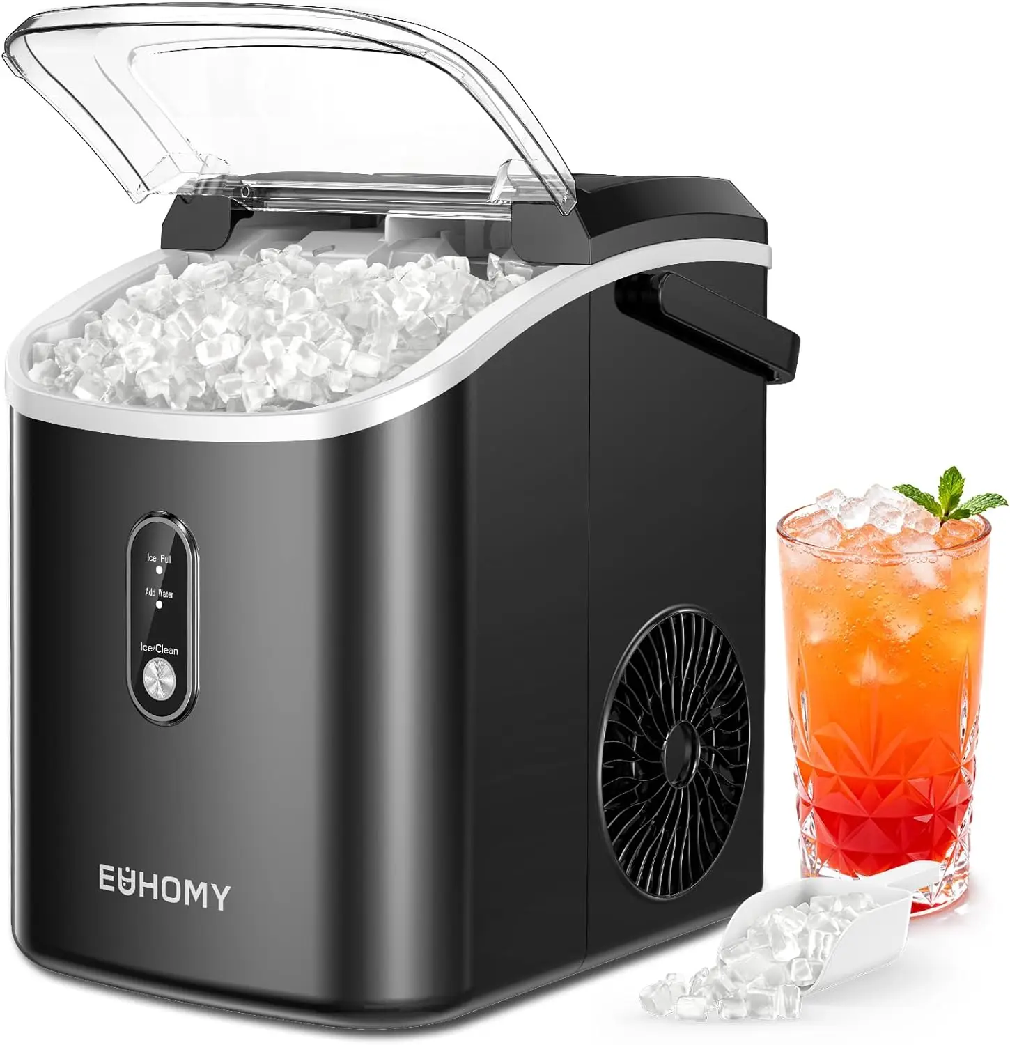 

Nugget Ice Maker Countertop with Handle, Ready in 6 Mins, 35lbs Per Day, Removable Top Cover, Auto-Cleaning, Portable Sonic
