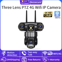 Three Lens PTZ 4G Wifi IP Camera Outdoor 6K HD Three Screen Security Camera Auto Tracking 12MP Wireless CCTV Cam Waterproof V380