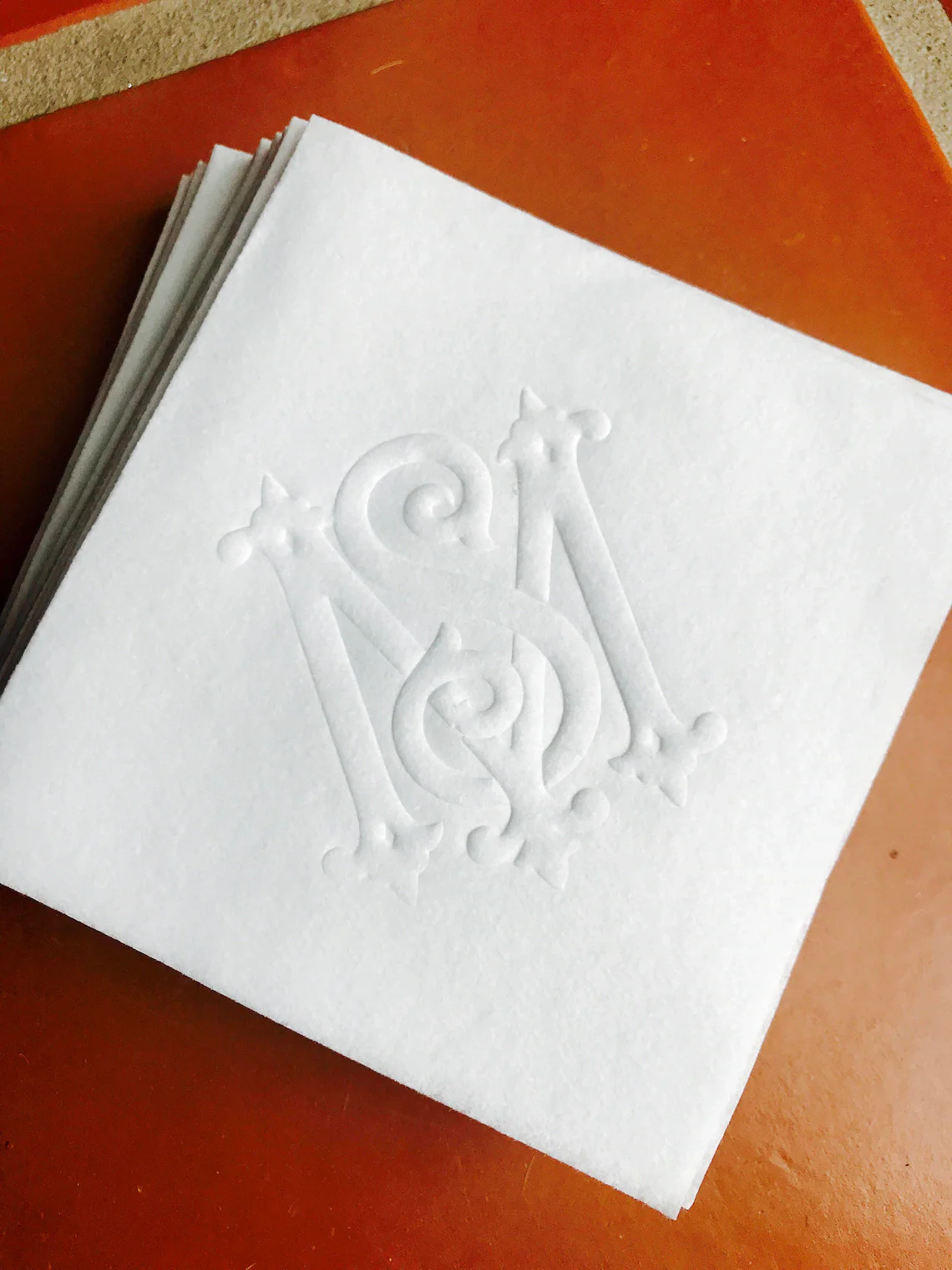 Embossed Napkins, Interlocking Monogram, Monogrammed Linen Like Beverage Napkins, Paper, Personalized, Cocktail, Wedding Napkins