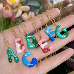 Greatera Colorful Enamel Bubble Letter Pendant Necklaces for Women Gold Color Chain Initial Name Choker Necklace Custom Jewelry