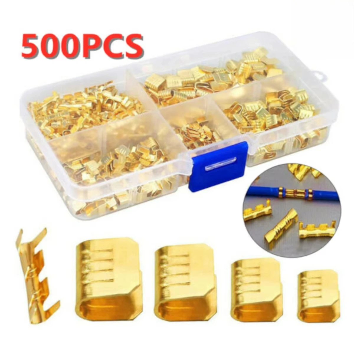 500Pcs U Shape Copper Terminals Non-Insulated Crimp Assortment Kit Cable Wire Connector