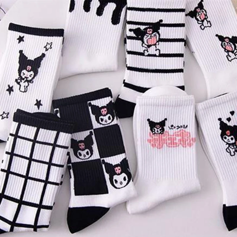 New Sanrio Kuromi Kawaii Socks Cartoon Winter Versatile White Stocking High Beauty Student Socks Girl Birthday Gift For Children