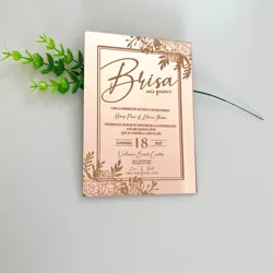 10PCS Wedding Invitation Card with Box Custom Rose Gold Mirror Acrylic Birthday Cards Maker Bar Mitzvah Invitations