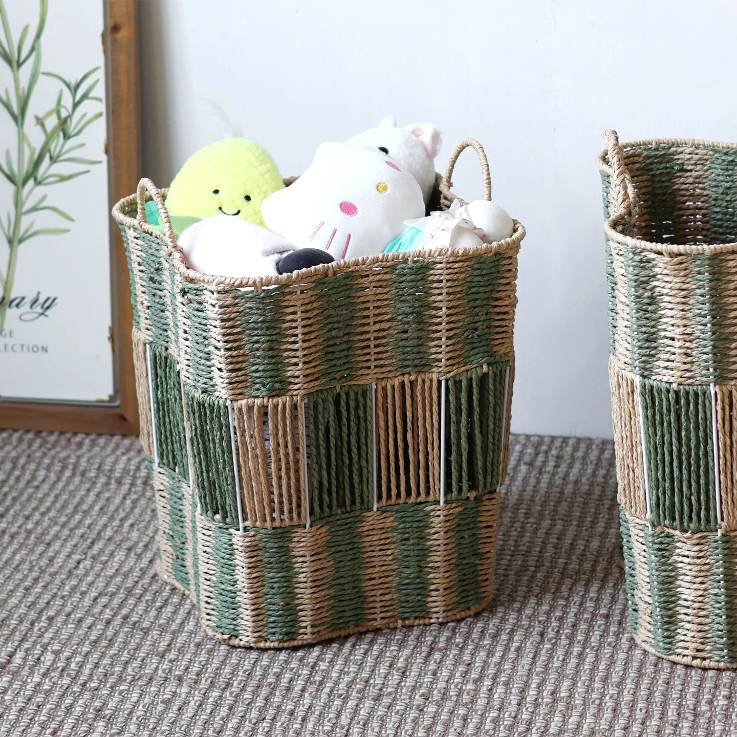 Imitation rattan woven basket, dirty clothes basket, large-capacity storage bucket, household toys and sundries storage