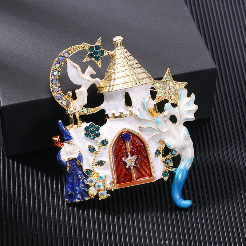 Fashion Enamel Castle Brooch Stars Moon Pegasus Magician Pins High-end Women\'s Clothing Accessories Corsage Gift Badges