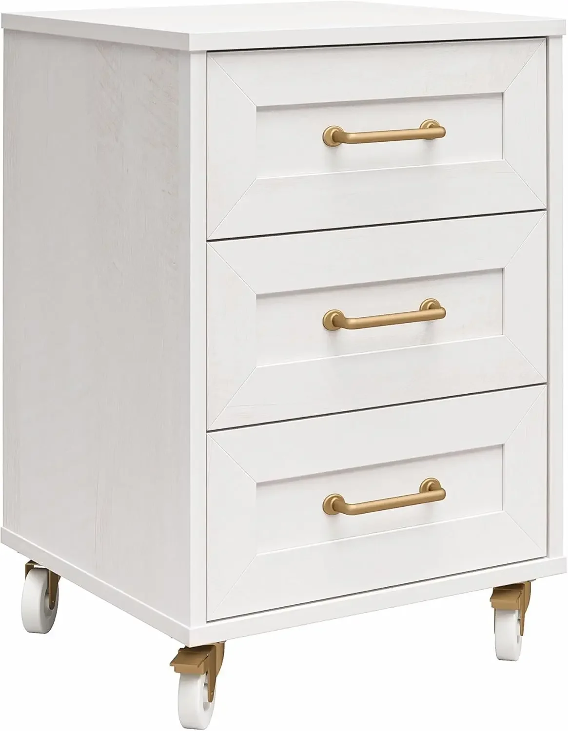 Tess 3-Drawer Rolling Cart with Locking Casters Modular Storage Options Ivory Oak