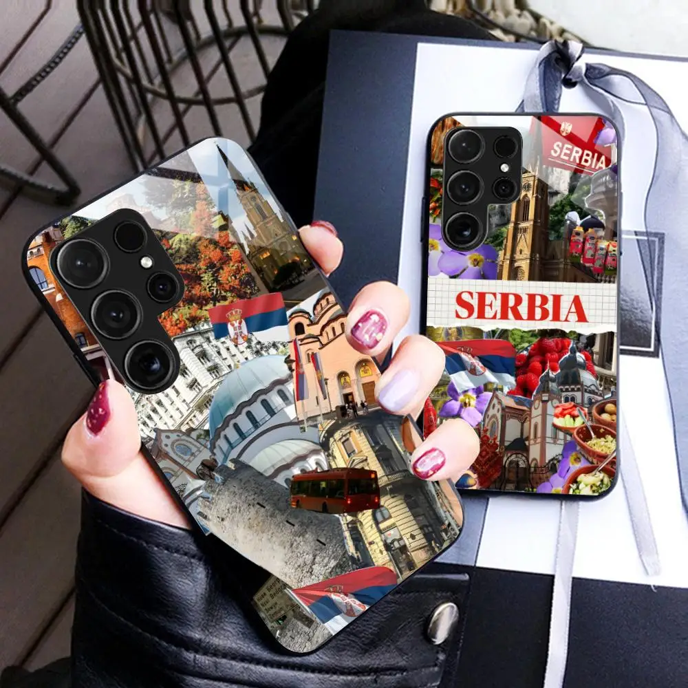 Serbia Flag Glass Mobile Phone Case for Samsung Galaxy A56 55 54 53 52 51 36 35 34 23 16 15 5G Colorful Cover