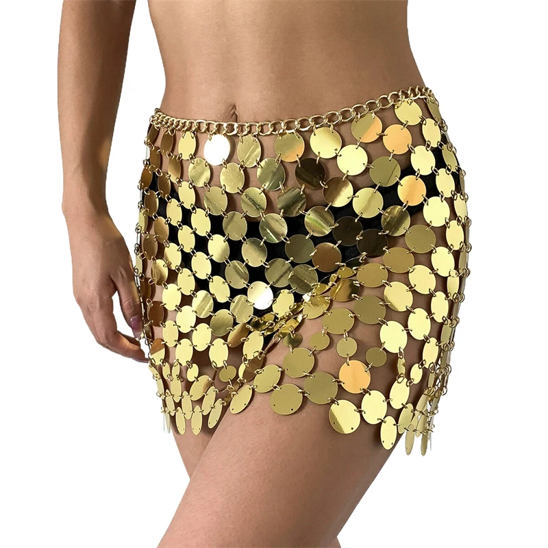 2026 Handmade Sexy Acrylic Ultra-Short Skirt Women's Nightclub Sequined Metal Skirt Fashion Hollow Out Jewelry for Dance Party