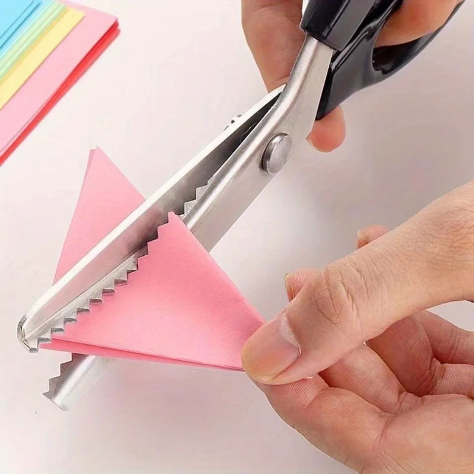Carbon Steel Zig Zag Dressmaking Scissors, 5mm Triangular Sawtooth Decorative Edge Scrapbook Scissors, Professional Handheld