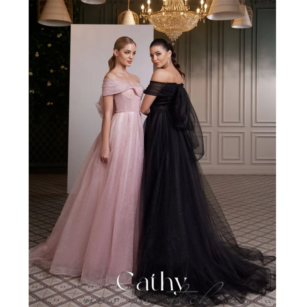 

Cathy Gentle Off Shoulder Tulle A-line Wedding Dress Sexy Side High Split Custom Dresses Plus Size Satin vestido feminino