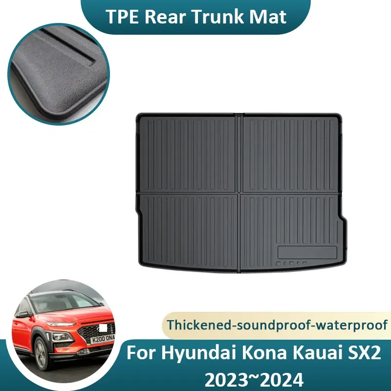 Auto Rear Trunk Mat For Hyundai Kona Kauai SX2 2023~2024 Storage Pad Waterproof Anti Slip Easy Clean Waterproof TPE Material