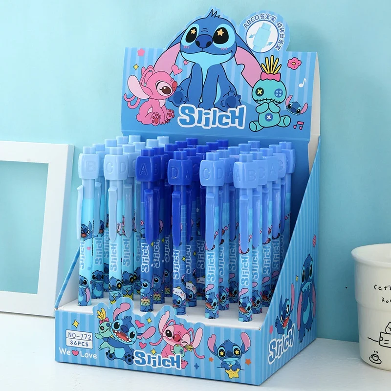 

6/36PCS CREATIVE DISNEY STITCH ABCD вращения ответ гель ручка мило 0,5 мм синие чернила подписи ручки рекламные школьные принадлежности