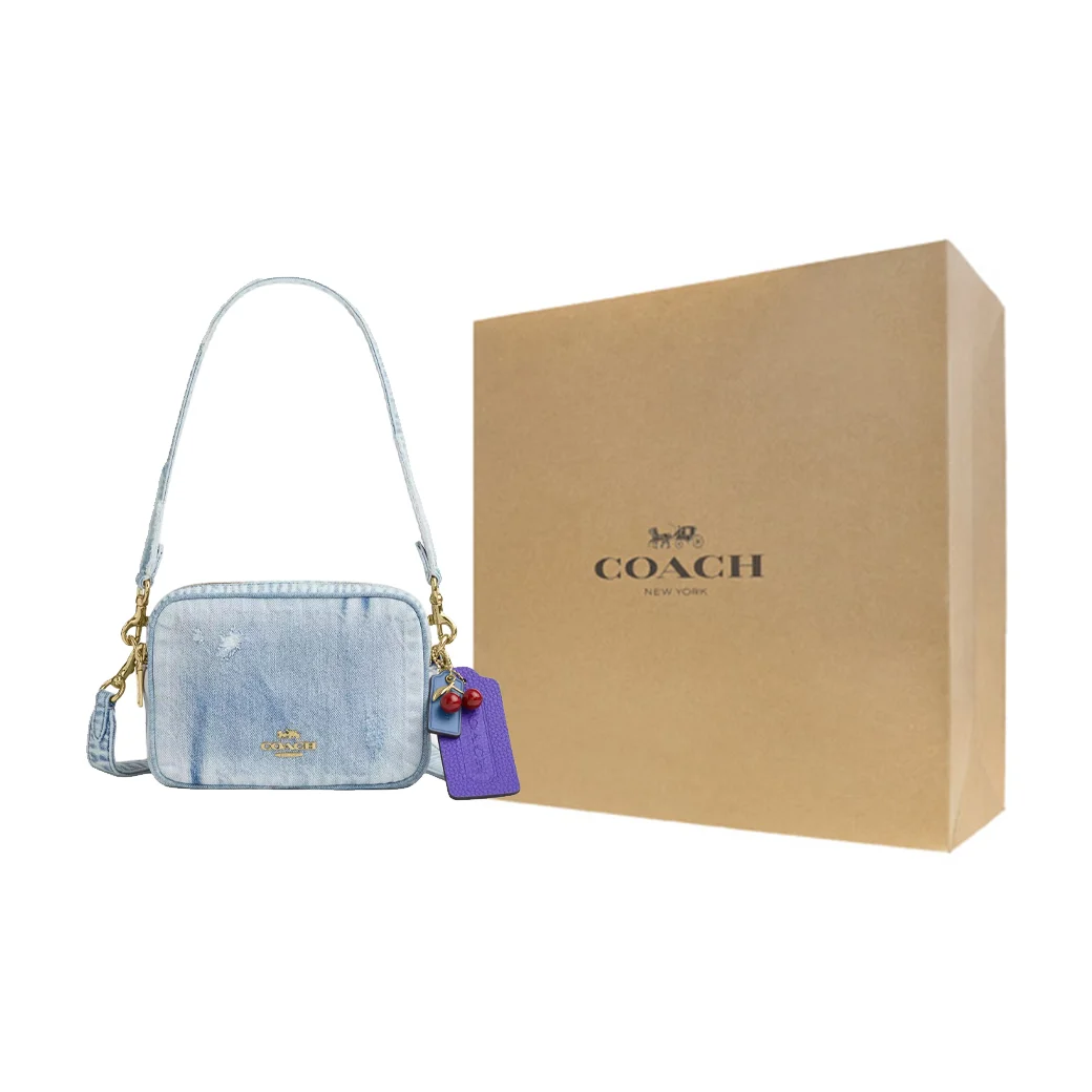 COACH Denim With Smooth Leather Shoulder Bag Mini Women's Gold & Light Indigo CEK75-IMNIM