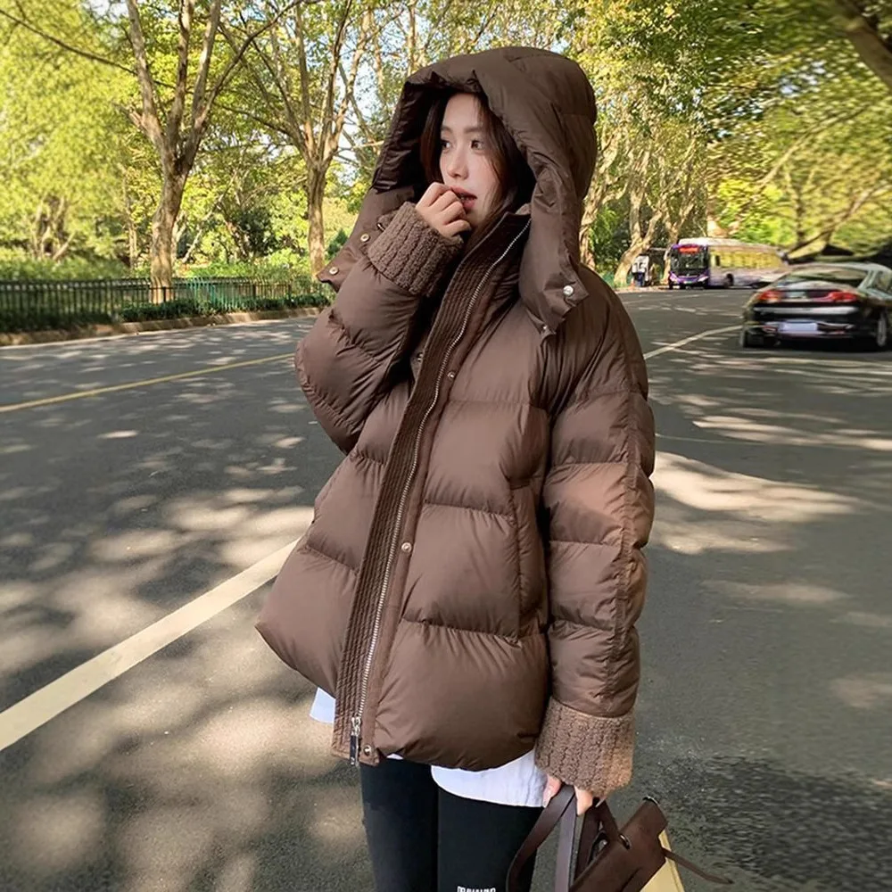 Donzen katoenen jas voor dames in de winter van 2022, nieuwe losse katoenen jas met lamswollen kraag, katoenen jas