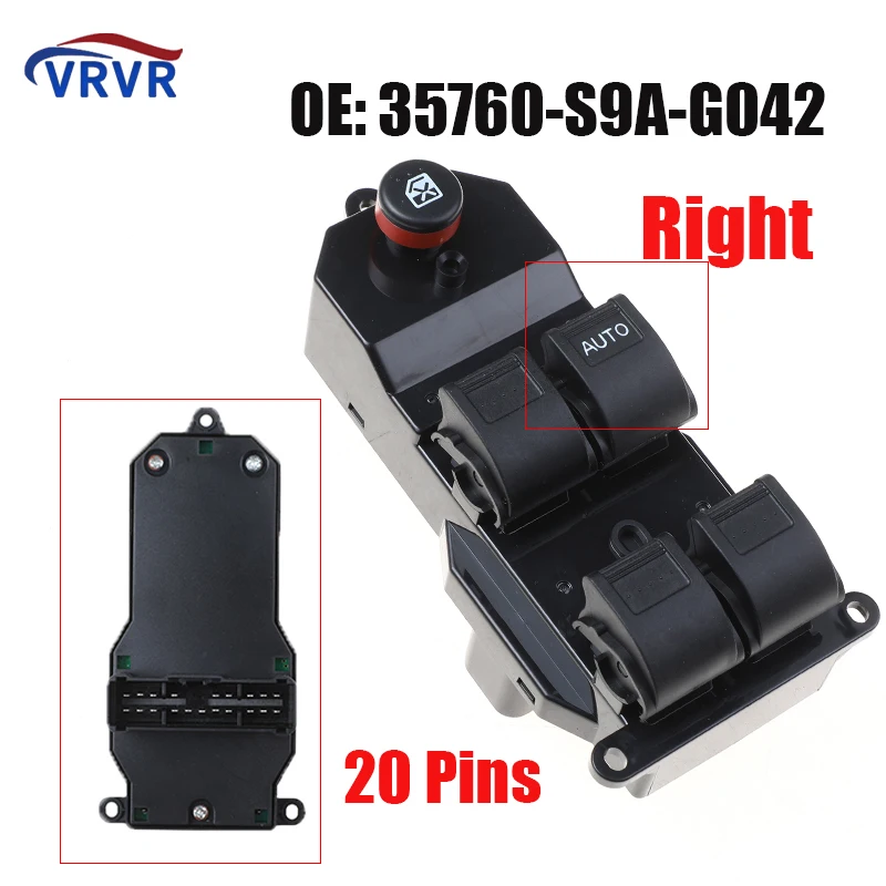 VRVR 35760-S9A-G042 RHD 20 Pins Right Auto 35760S9AG042 Master Power Window Switch For Honda CRV CR-V 2002-2006 Civic 2001-2005