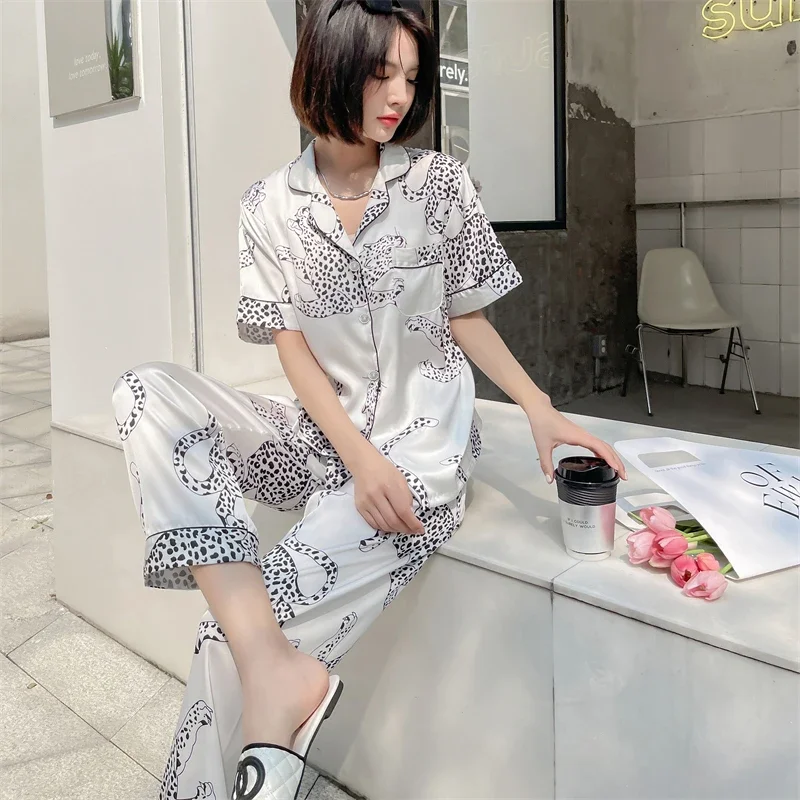 American Ins Style Milk Panther Print Women Pajamas Retro Trend Cool Handsome Y2k Home Lounges 2024 New Summer Cartoon Sleepwear